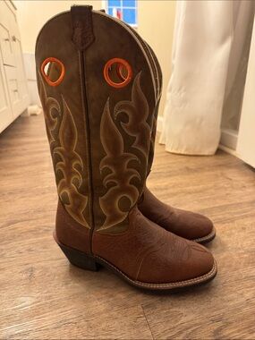 Laredo Brown Cowboy Boots with Orange Accents